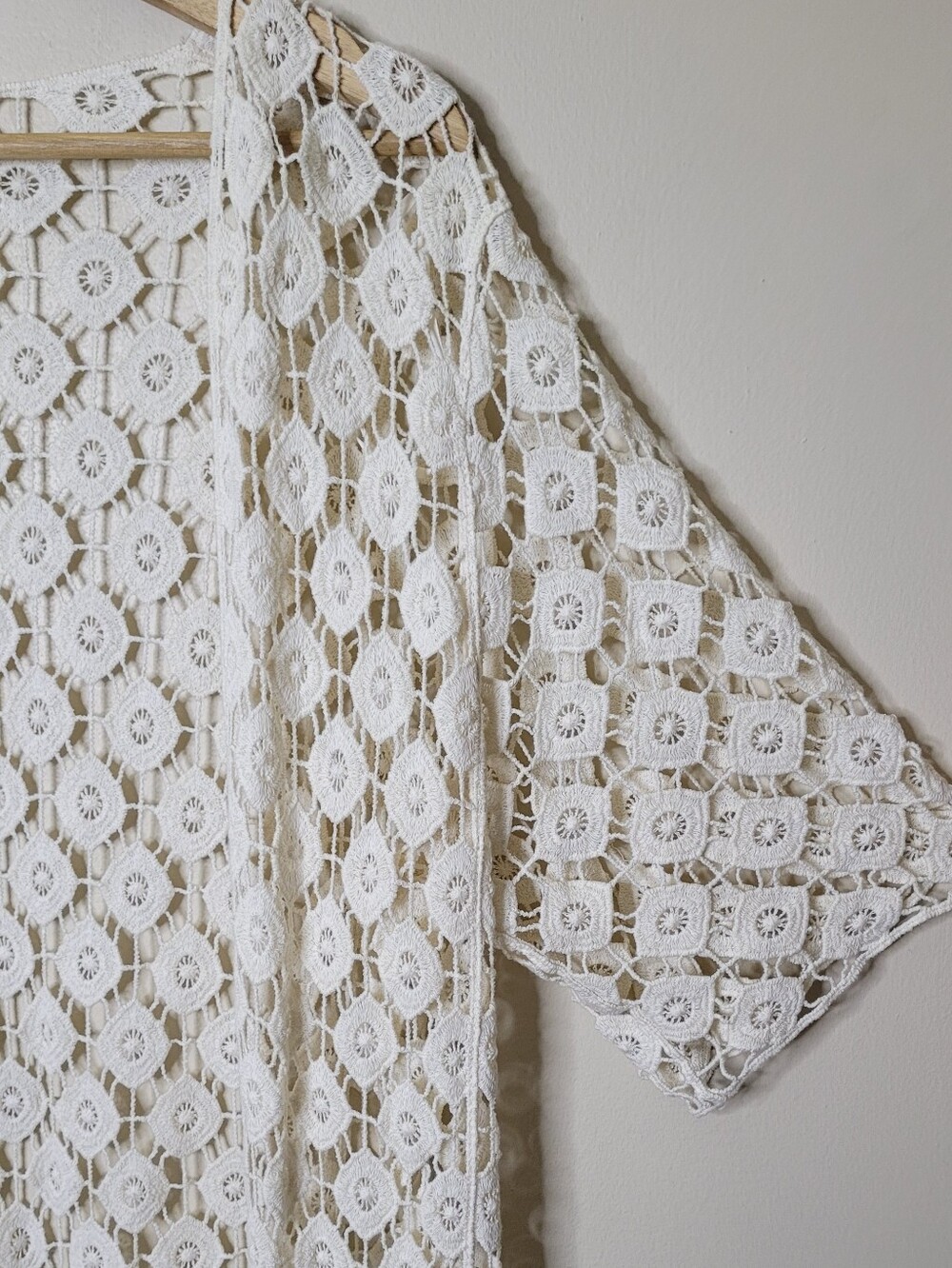 Crochet Lace Short Sleeve Long Kimono Duster Size Small - Picture 3 of 8
